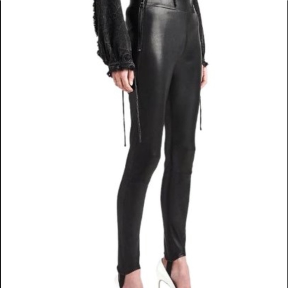 $995 NWT Hudson LEATHER stirrup black pants.